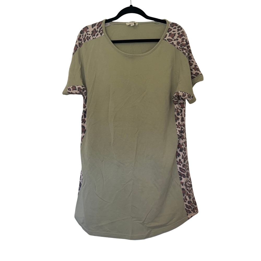 Umgee Olive Green Mini Dress with Leopard Print Panels